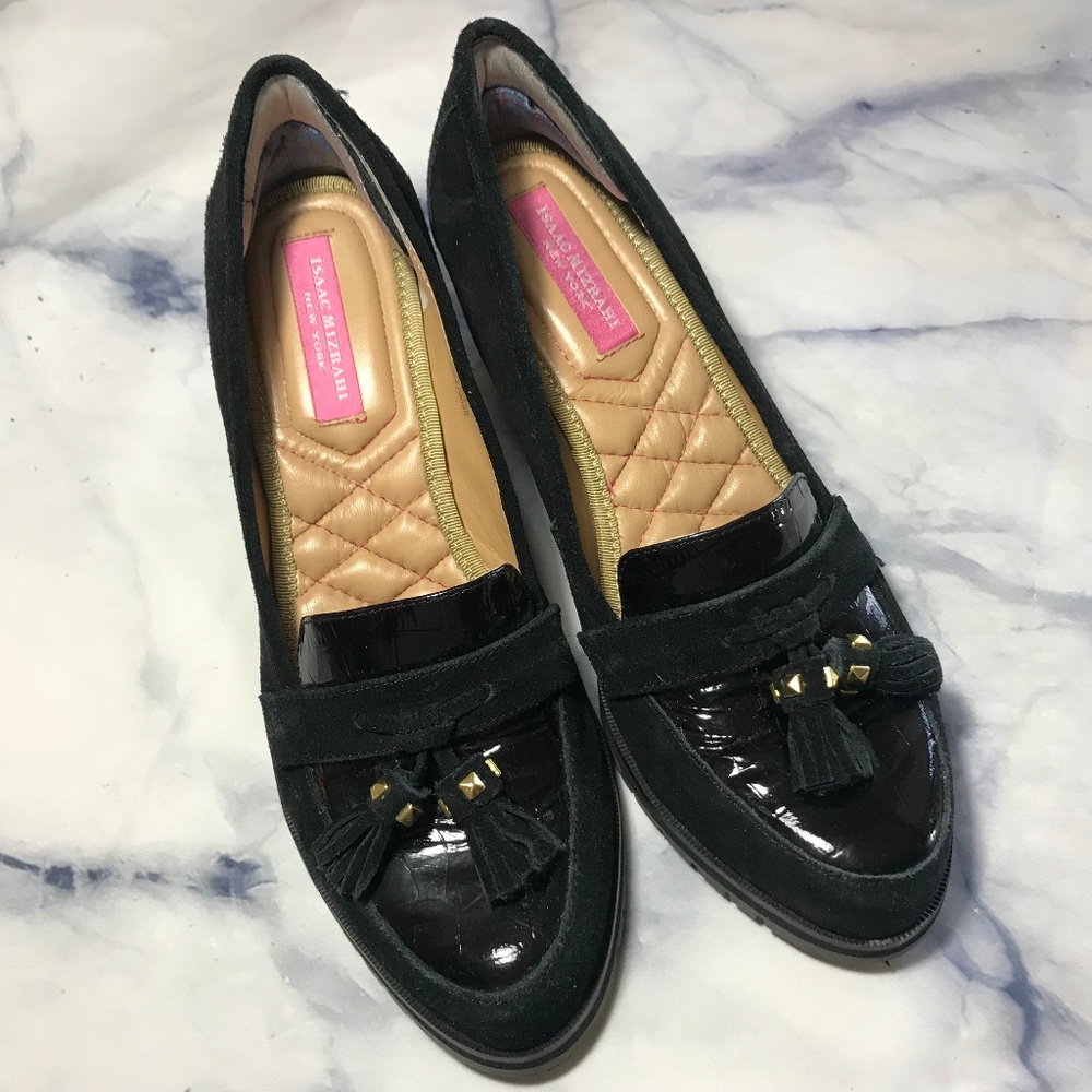 Isaac Mizrahi New York Black Suede Naples Wedges - Picture 3 of 8